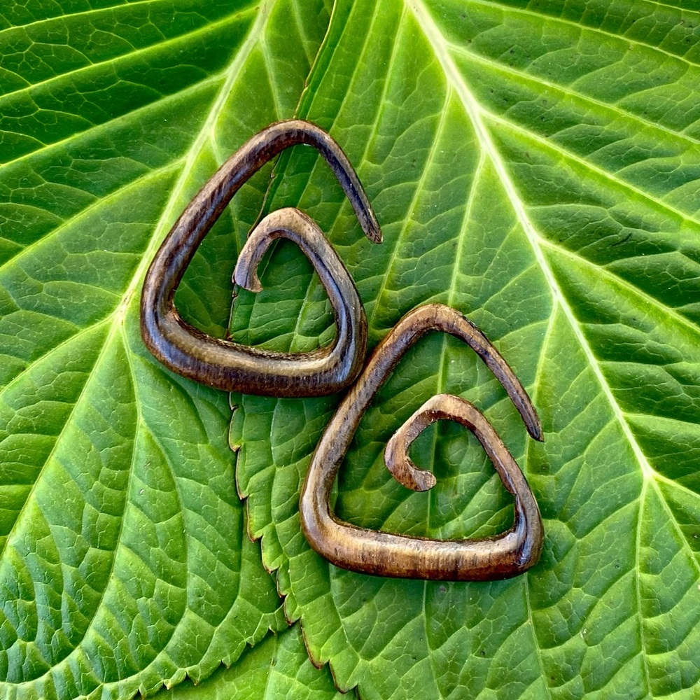🌈 3/$20 HANDMADE GAUGED TAPERED TRIANGLE SPIRAL HANGER ORGANIC WOOD EARRINGS